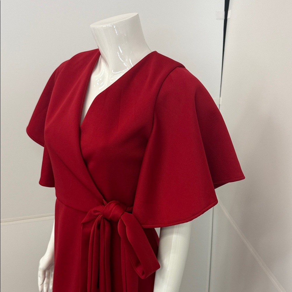 Pia Gladys Perey Chic Red Midi Wrap Dress NWT - Picture 3 of 7